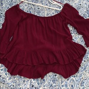 off the shoulder top burgundy top